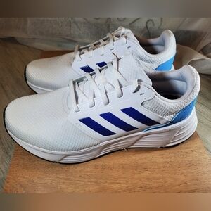 Adidas Men's Galaxy 6 White Blue Mesh Leather Heel Running Shoes Size 11.5